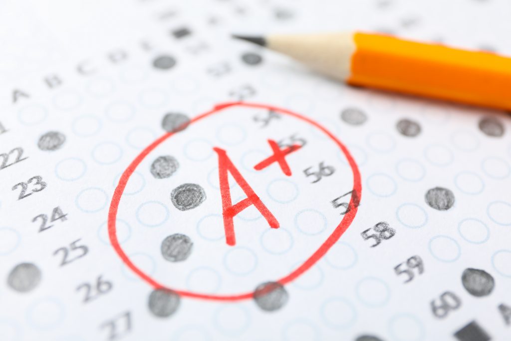 Test results showing A+ grade